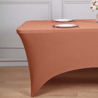 Stretch Spandex Rectangle Fitted Table Cover 96"x30" Terracotta (Rust) - Wrinkle Free Form-Fitting Tablecloth