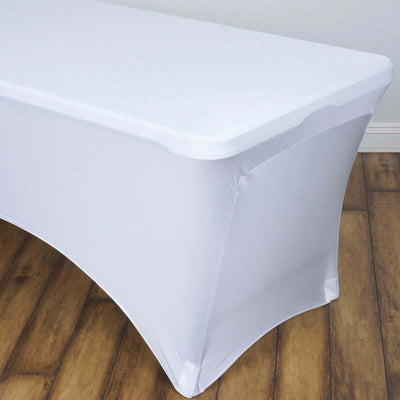 Stretch Spandex Rectangle Fitted Table Cover 96"x30" White - Easy to Maintain Form-Fitting Tablecloth for Weddings & Events