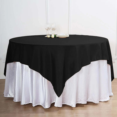 Premium Polyester Square Table Overlay 70"x70" Black - 220GSM Wrinkle-Resistant Table Topper for Weddings & Parties