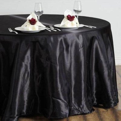 Satin Round Tablecloth 108" Black - Smooth & Durable Table Cover for Polished Event Decor