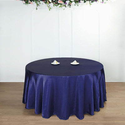 Satin Round Tablecloth 108" Navy Blue - Smooth & Durable Table Cover