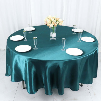 Satin Round Tablecloth 108" Peacock Teal - Smooth & Durable Table Cover
