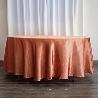 Satin Round Tablecloth 108" Terracotta (Rust) - Smooth & Durable Table Cover