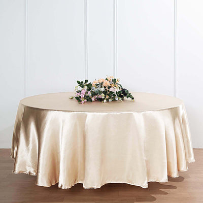 Satin Round Tablecloth 120" Beige - Seamless Table Cover
