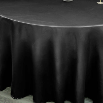 Satin Round Tablecloth 120" Black - Classy Seamless Table Cover for Weddings & Events