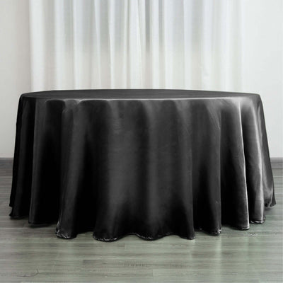 Satin Round Tablecloth 120" Black - Classy Seamless Table Cover for Weddings & Events
