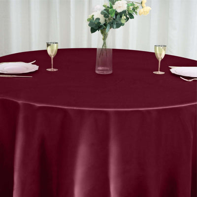 Satin Round Tablecloth 120" Burgundy - Seamless Table Cover