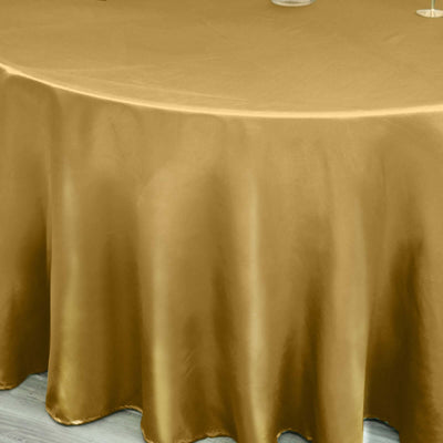 Satin Round Tablecloth 120" Gold - Classy Seamless Table Cover for Weddings & Events