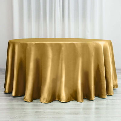 Satin Round Tablecloth 120" Gold - Classy Seamless Table Cover for Weddings & Events