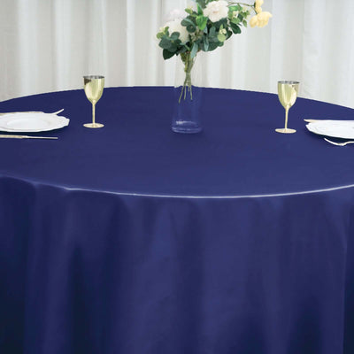 Satin Round Tablecloth 120" Navy Blue - Seamless Table Cover