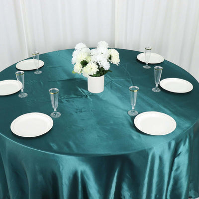 Satin Round Tablecloth 120" Peacock Teal - Seamless Table Cover