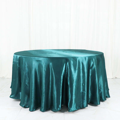 Satin Round Tablecloth 120" Peacock Teal - Seamless Table Cover