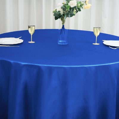 Satin Round Tablecloth 120" Royal Blue - Seamless Table Cover