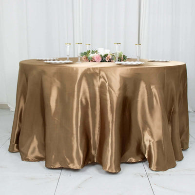 Satin Round Tablecloth 120" Taupe - Seamless Table Cover