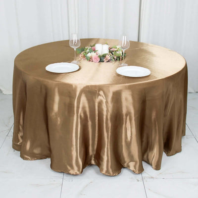 Satin Round Tablecloth 120" Taupe - Seamless Table Cover
