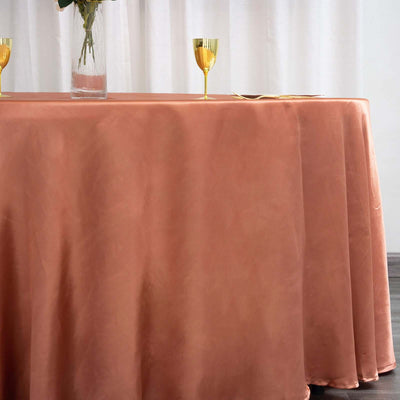 Satin Round Tablecloth 120" Terracotta (Rust) - Seamless Table Cover