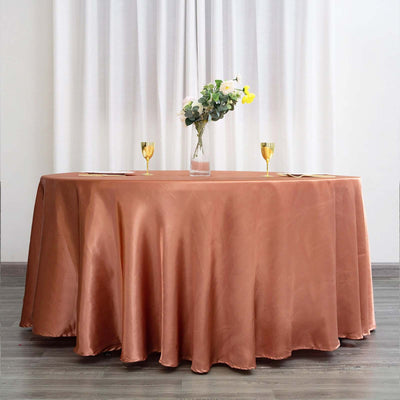 Satin Round Tablecloth 120" Terracotta (Rust) - Seamless Table Cover