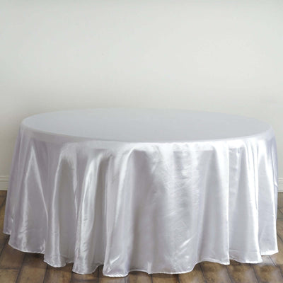 Satin Round Tablecloth 120" White - Classy Seamless Table Cover for Weddings & Events