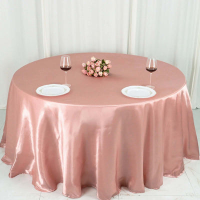 Satin Round Tablecloth 132" Dusty Rose - Seamless Table Cover