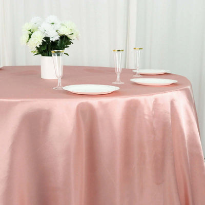 Satin Round Tablecloth 132" Dusty Rose - Seamless Table Cover