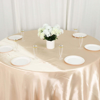 Satin Round Tablecloth 132" Beige - Seamless Table Cover