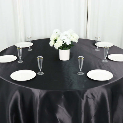 Satin Round Tablecloth 132" Black - Classy Seamless Table Cover for Weddings & Events