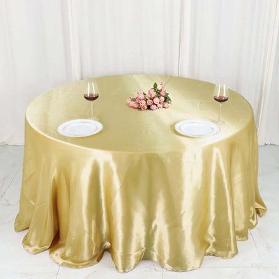 Satin Round Tablecloth 132" Champagne - Seamless Table Cover