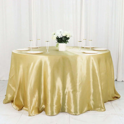 Satin Round Tablecloth 132" Champagne - Seamless Table Cover