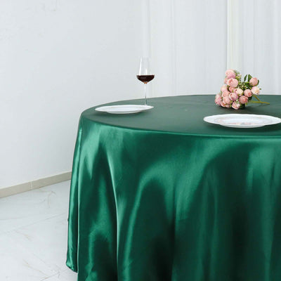 Satin Round Tablecloth 132" Hunter Emerald Green - Seamless Table Cover