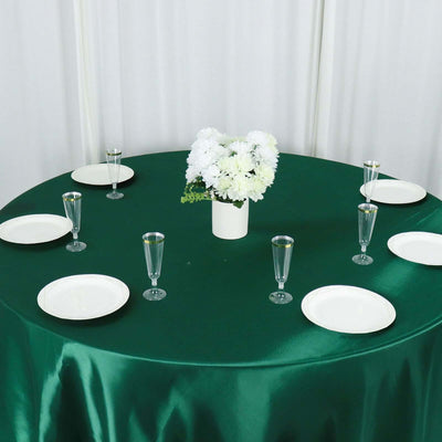 Satin Round Tablecloth 132" Hunter Emerald Green - Seamless Table Cover