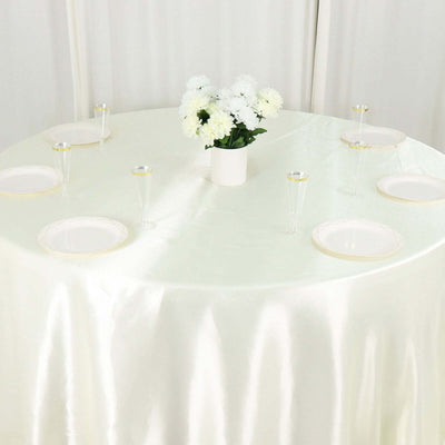 Satin Round Tablecloth 132" Ivory - Seamless Table Cover