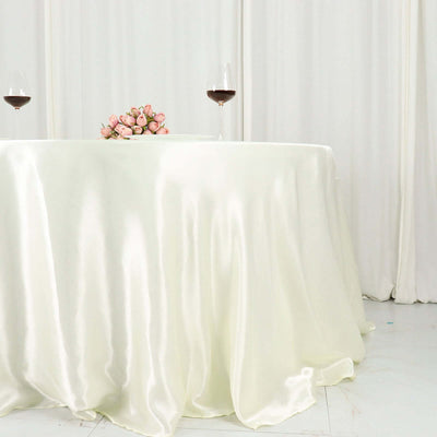 Satin Round Tablecloth 132" Ivory - Seamless Table Cover