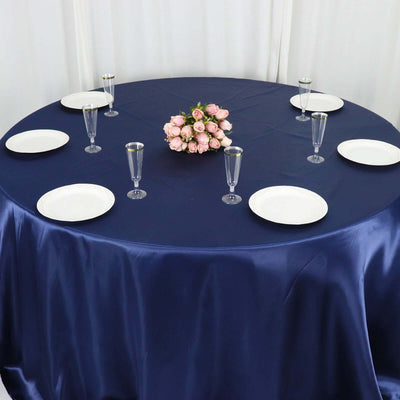 Satin Round Tablecloth 132" Navy Blue - Seamless Table Cover