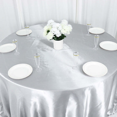 Satin Round Tablecloth 132" Silver - Seamless Table Cover
