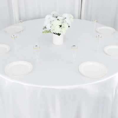 Satin Round Tablecloth 132" White - Classy Seamless Table Cover for Weddings & Events