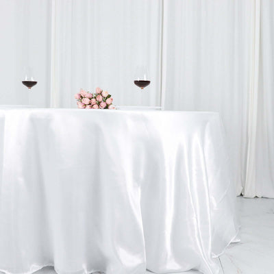 Satin Round Tablecloth 132" White - Classy Seamless Table Cover for Weddings & Events