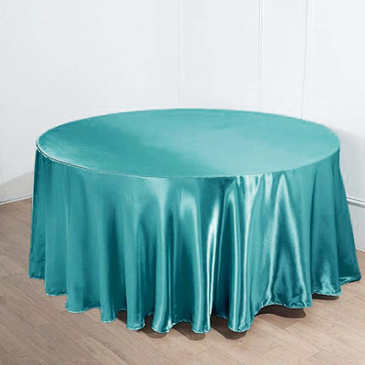 Satin Round Tablecloth 120" Turquoise - Seamless Table Cover