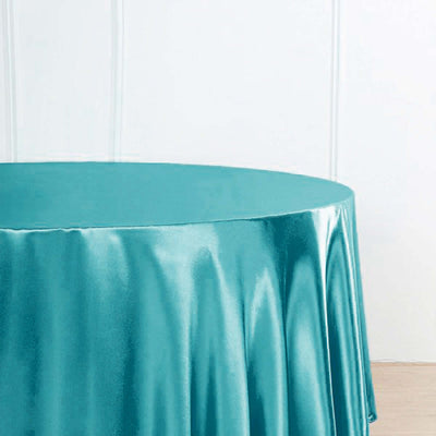 Satin Round Tablecloth 120" Turquoise - Seamless Table Cover
