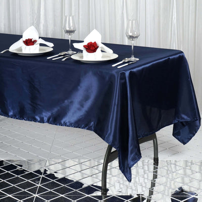 Satin Rectangular Tablecloth 60"x102" Navy Blue - Wrinkle-Resistant & Durable Table Cover