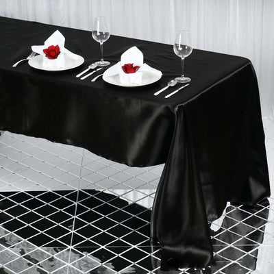 Satin Rectangular Tablecloth 60"x126" Black - Wrinkle-Resistant and Durable Table Cover for Chic Weddings & Events
