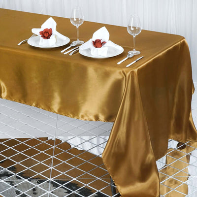 Satin Rectangular Tablecloth 60"x126" Gold - Wrinkle-Resistant and Durable Table Cover for Chic Weddings & Events