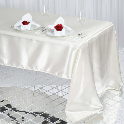 Satin Rectangular Tablecloth 60"x126" Ivory - Wrinkle-Resistant & Durable Table Cover