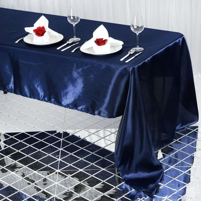 Satin Rectangular Tablecloth 60"x126" Navy Blue - Wrinkle-Resistant & Durable Table Cover