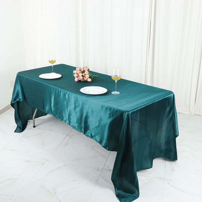 Satin Rectangular Tablecloth 60"x126" Peacock Teal - Wrinkle-Resistant & Durable Table Cover
