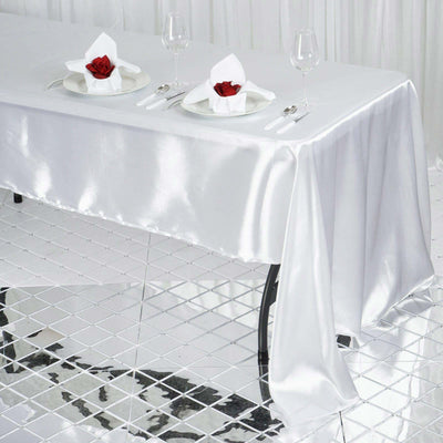 Satin Rectangular Tablecloth 60"x126" White - Wrinkle-Resistant and Durable Table Cover for Chic Weddings & Events