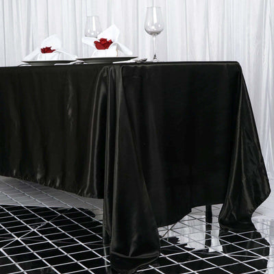 Satin Rectangular Tablecloth 72"x120" Black - Silky Smooth Table Covers