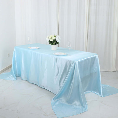 Satin Rectangular Tablecloth 90"x132" Light Blue - Seamless Table Cover