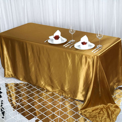 Satin Rectangular Tablecloth 90"x132" Gold - Seamless Classy Table Cover for Weddings & Events