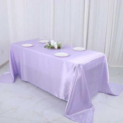 Satin Rectangular Tablecloth 90"x132" Lavender Lilac - Seamless Table Cover
