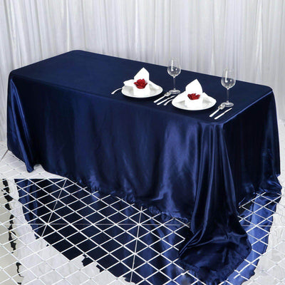 Satin Rectangular Tablecloth 90"x132" Navy Blue - Seamless Table Cover